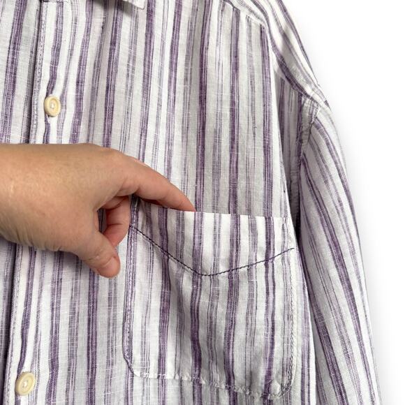 Tommy Bahama Relax 100% Linen Purple Striped Casual Button Down Shirt Men's XLT - Picture 6 of 9
